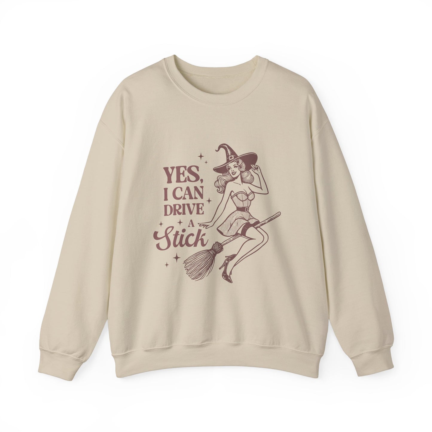 Yes, I Can Drive a Stick Sweatshirt – Halloween Vintage Witch Vibes