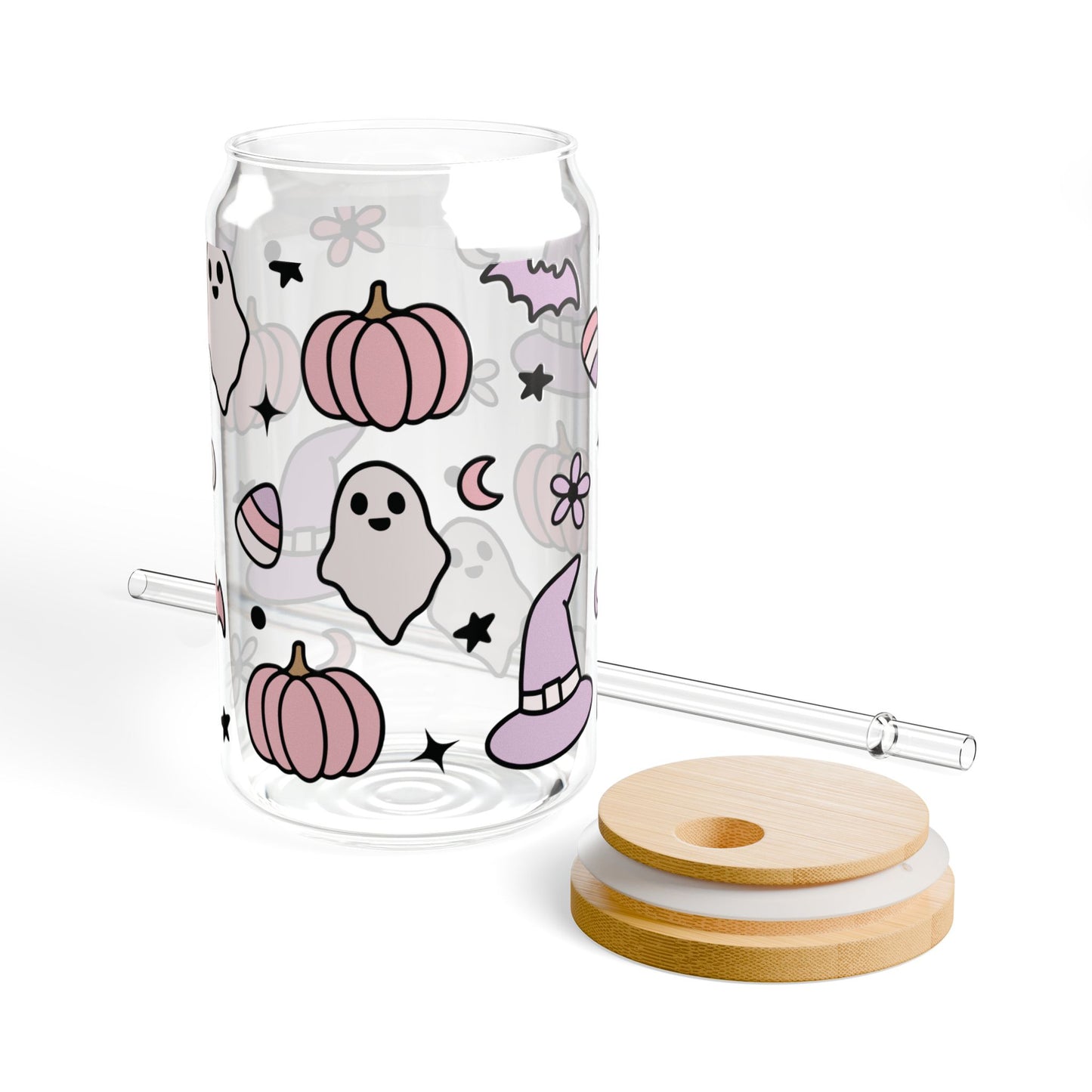 Spooky Sips: Retro Halloween 16oz Sipper Glass with Lid & Straw