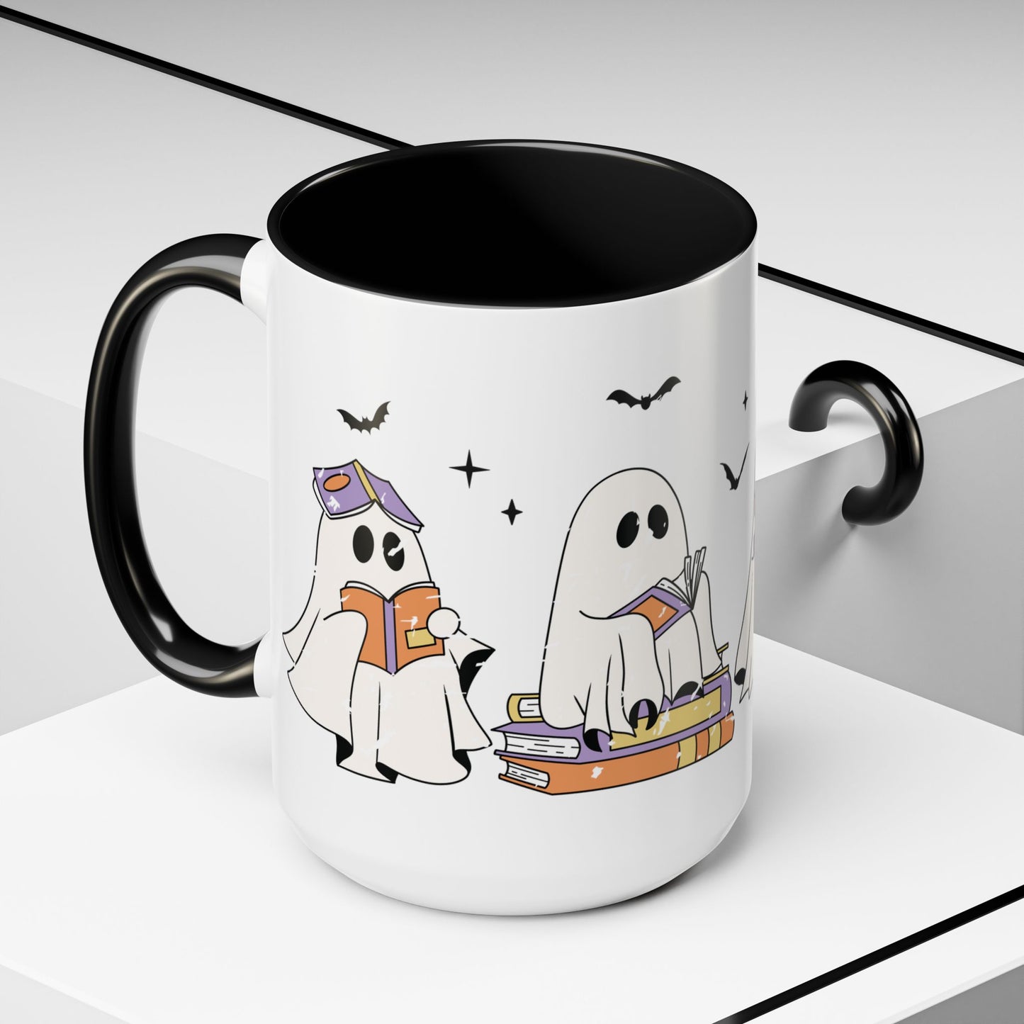 Bookish Boos Reading Ghosts Mug – 11oz & 15oz Black Accent Ceramic