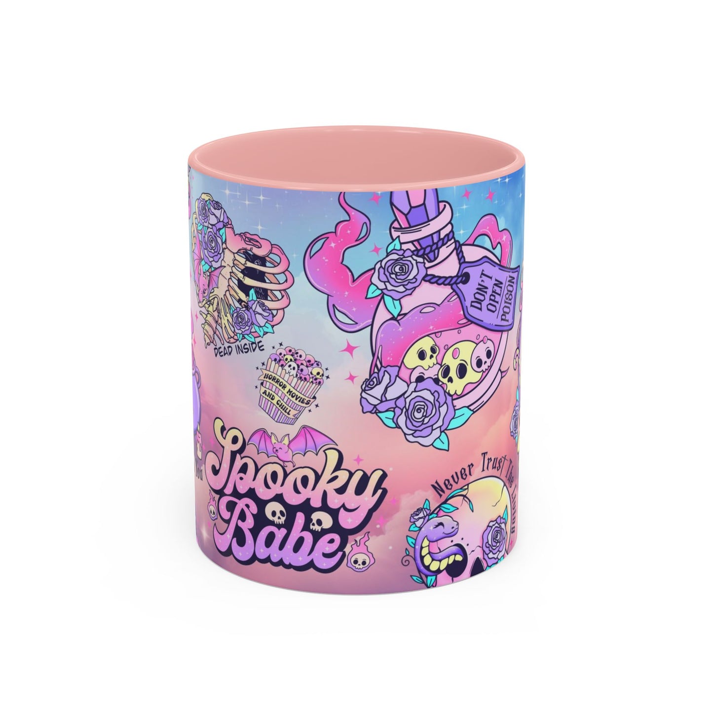 Spooky & Sweet: Midnight Mischief Accent Mug – Pink Handle & Inside, 11oz