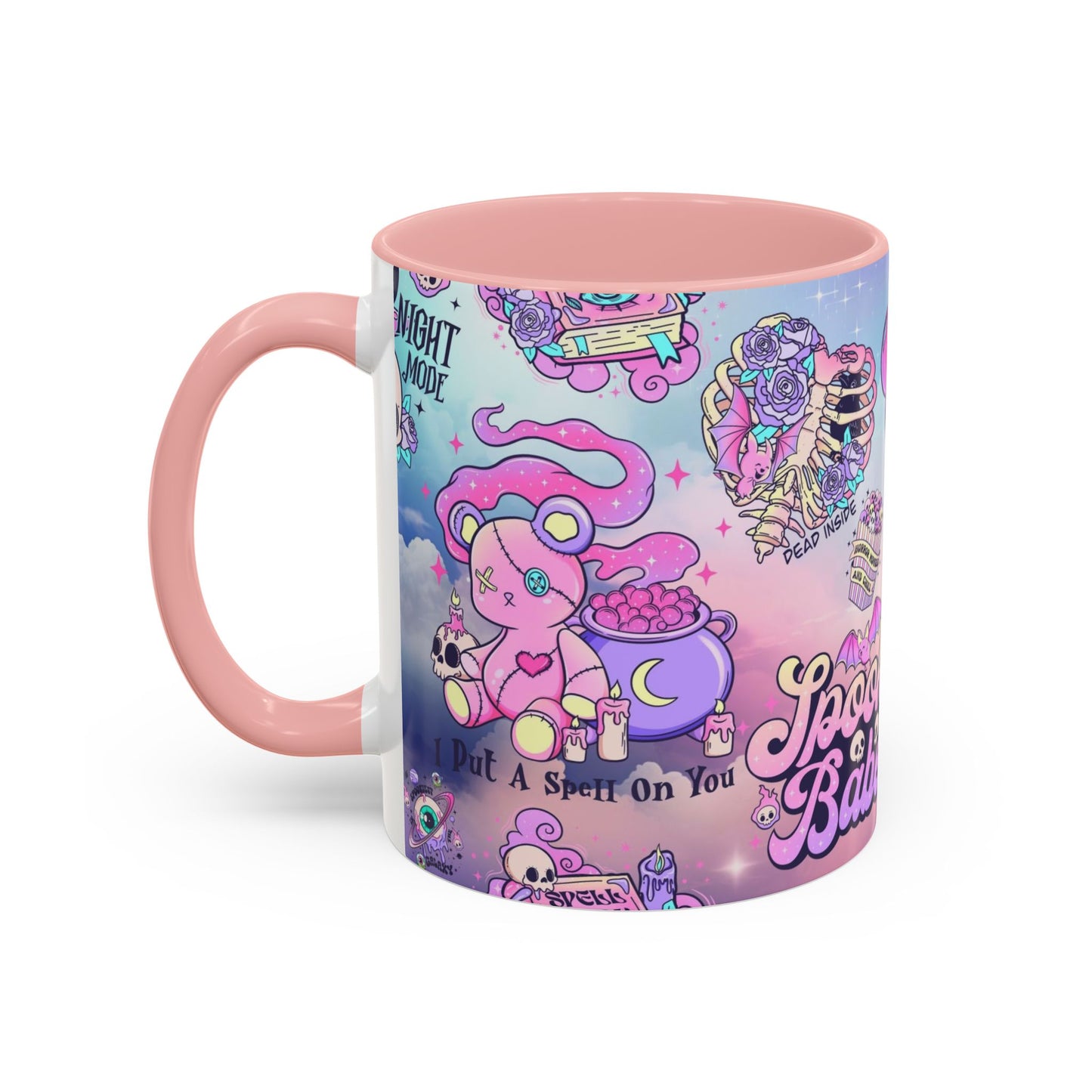 Spooky & Sweet: Midnight Mischief Accent Mug – Pink Handle & Inside, 11oz