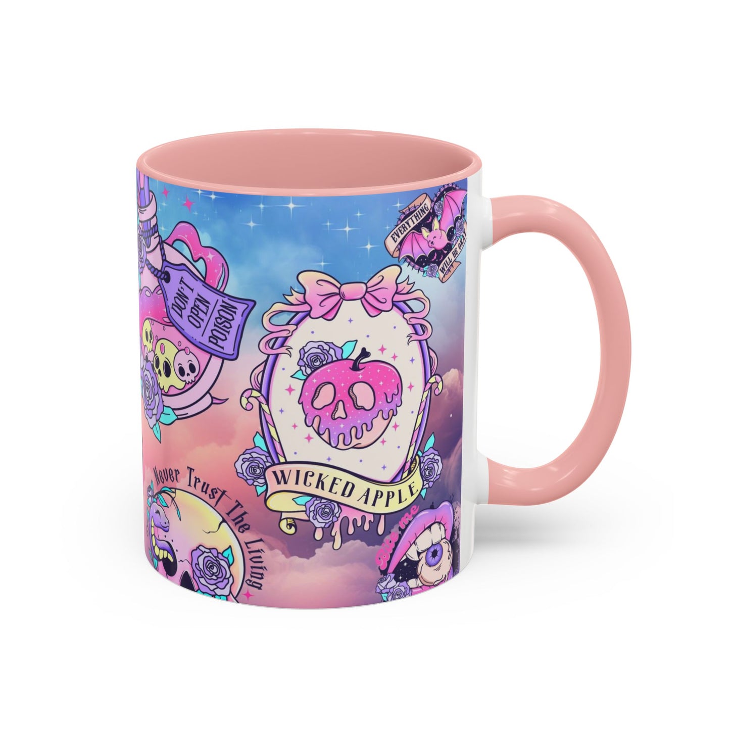 Spooky & Sweet: Midnight Mischief Accent Mug – Pink Handle & Inside, 11oz