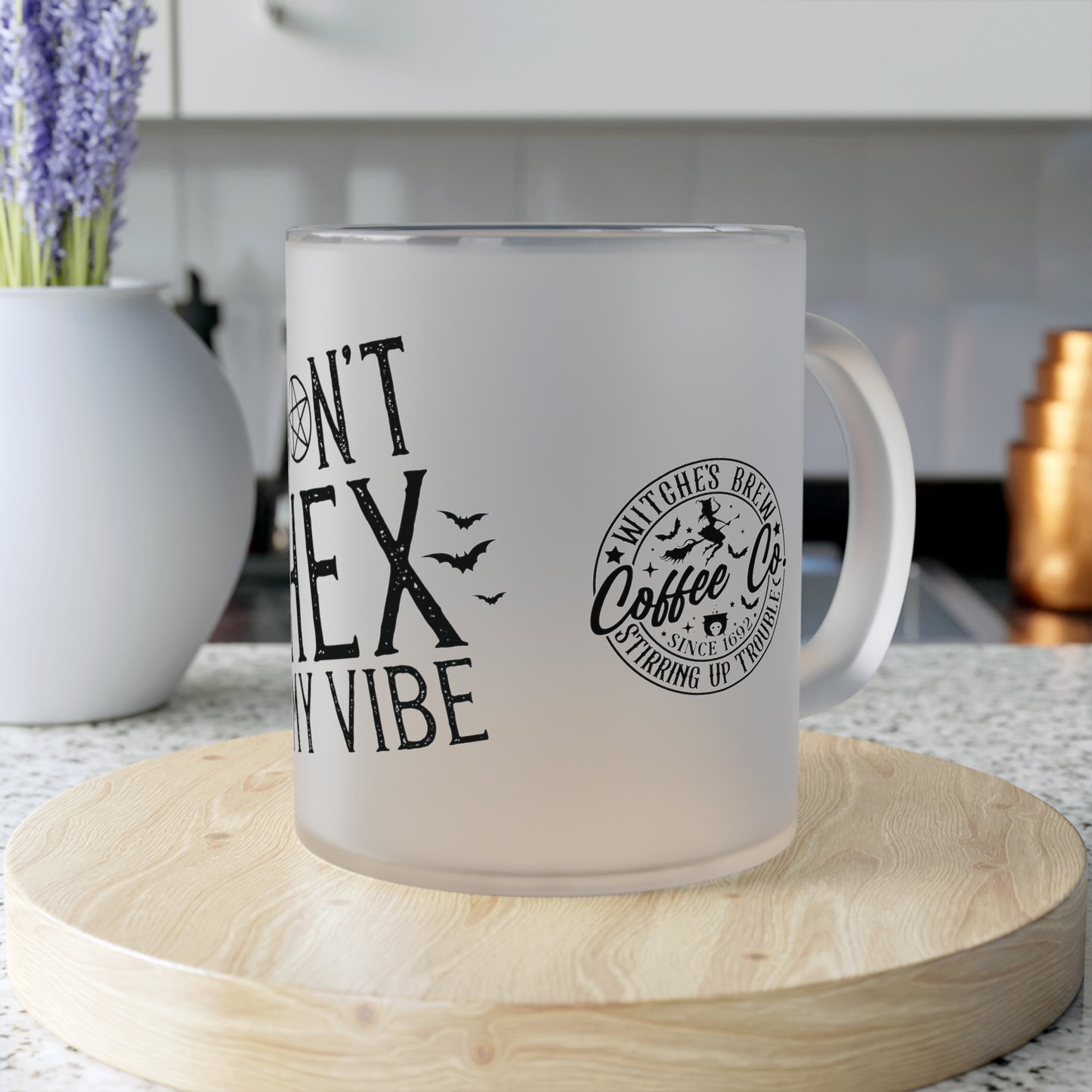 Don’t Hex My Vibe Frosted Glass Mug – 11oz Witchy Coffee Mug