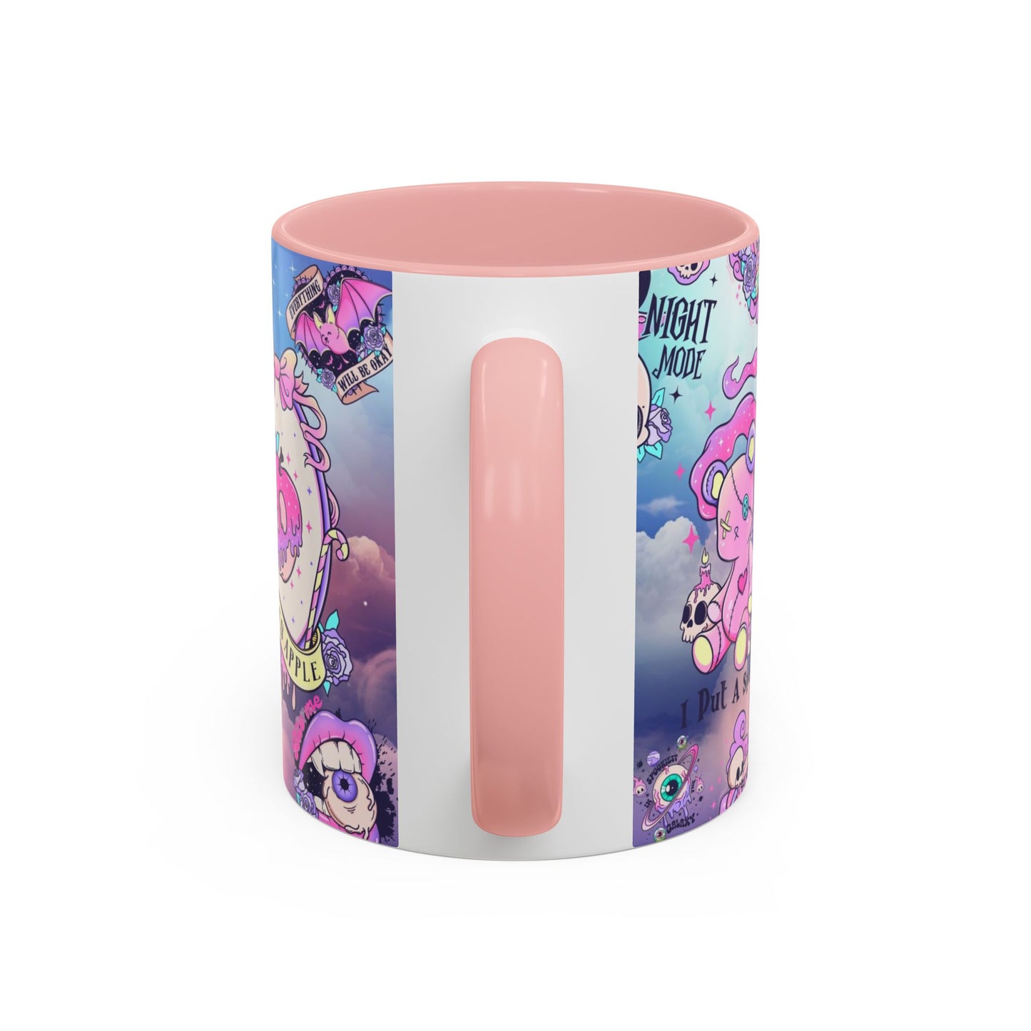 Spooky & Sweet: Midnight Mischief Accent Mug – Pink Handle & Inside, 11oz