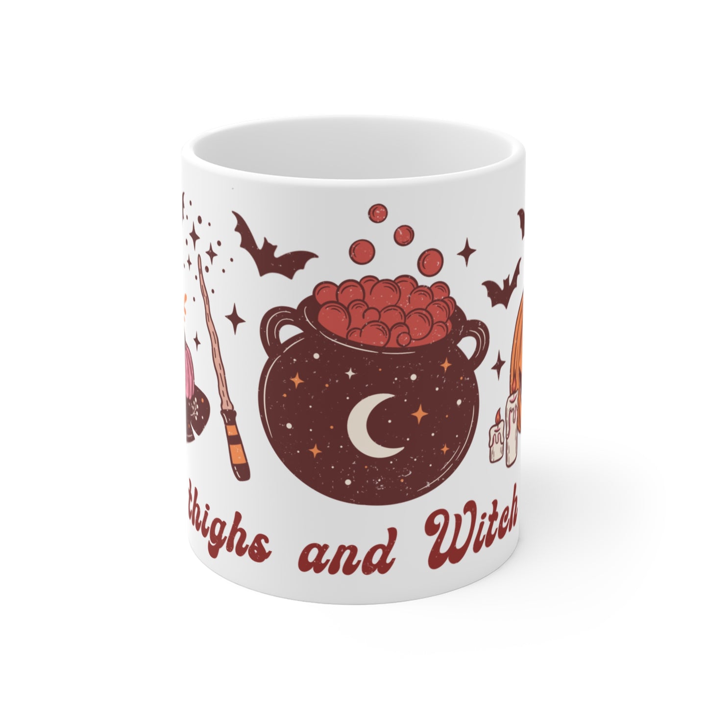 Thick Thighs & Witch Vibes Mug – 11oz Ceramic Halloween Mug