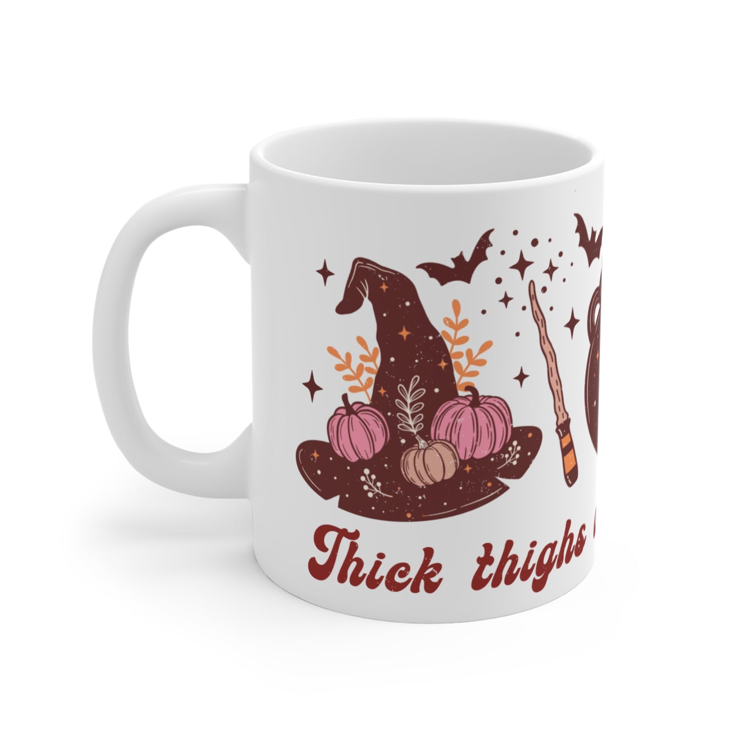 Thick Thighs & Witch Vibes Mug – 11oz Ceramic Halloween Mug